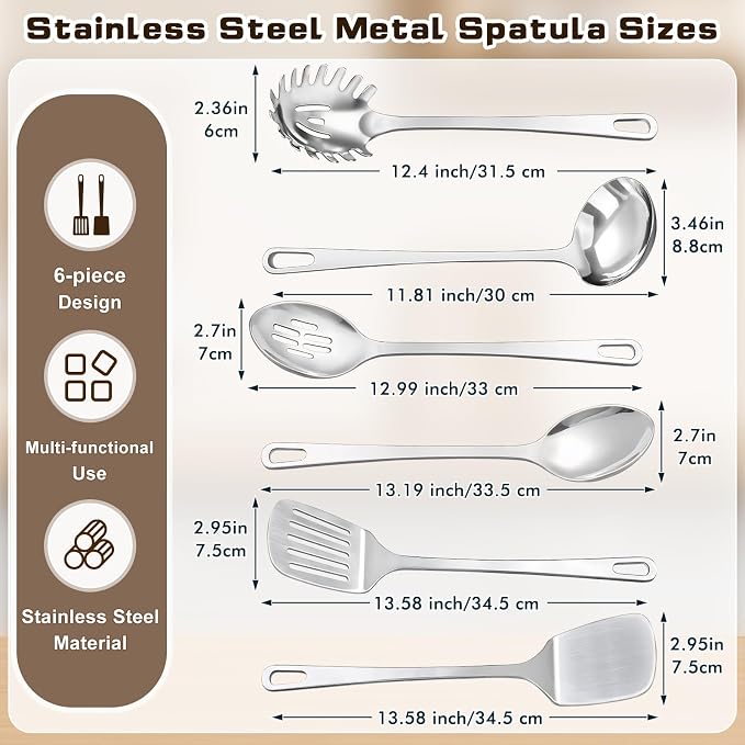6 Pcs Cooking Utensils Set, Stainless Steel Kitchen Utensils, Heat Resistant - Image 7