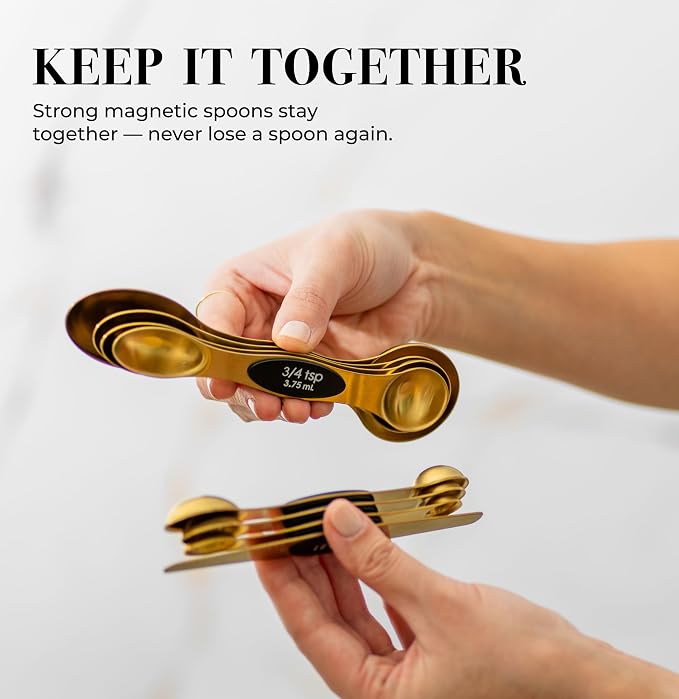 Magnetic Measuring Spoons Set – Stainless Steel Gold Measuring Spoons - Image 2