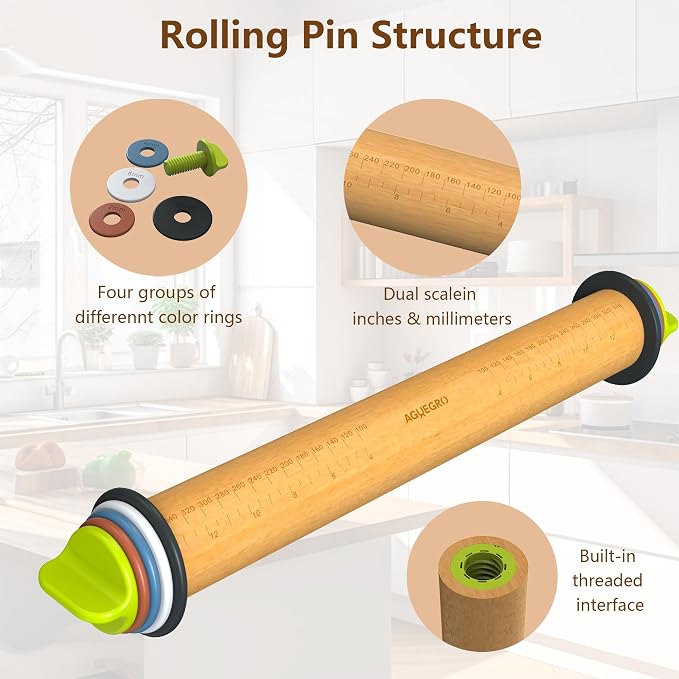 Rolling Pin with Adjustable Thickness Ring and Silicone Baking Mat - Image 8