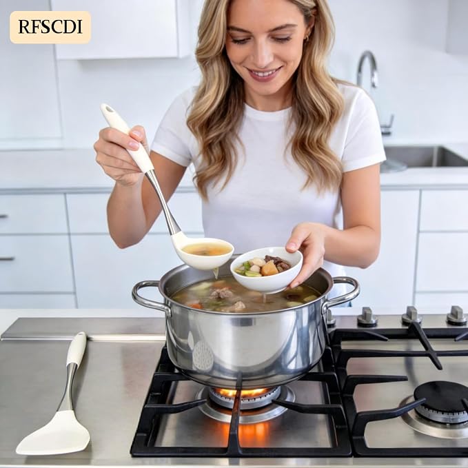 White Silicone Cooking Utensils Set-Non-Toxic, Heat Resistant, BPA Free Kitchen - Image 7