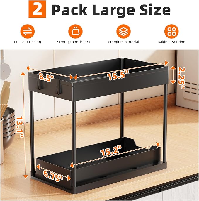 Simple Trending Under Sink Organizer 2 Pack, Sink Pull-Out Sliding Storage - Image 2