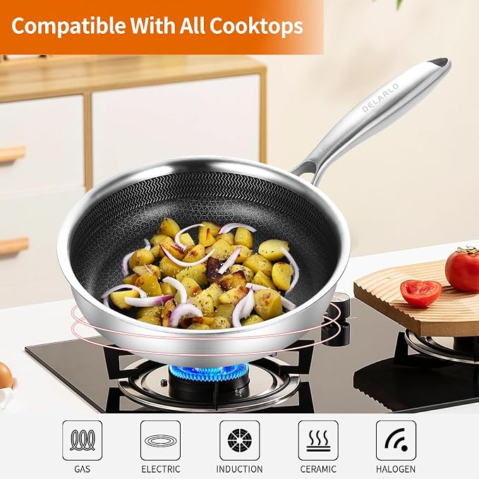 DELARLO Tri-Ply Stainless Steel 5.5 Inch Omelet Pans, Small Frying Pan - Image 4
