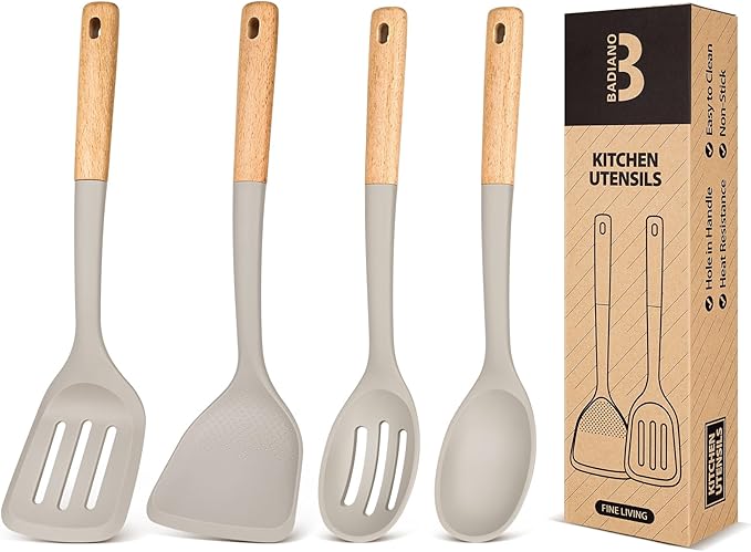 Silicone Cooking Utensils Set, Perfectly Angled by BADIANO