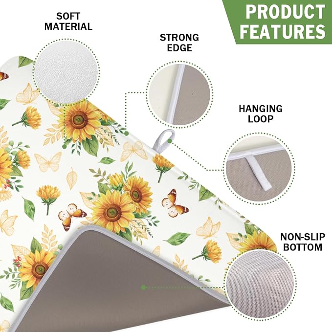 Sunflower Dish Drying Mat for Kitchen Counter Summer Yellow Floral Microfiber - Image 3