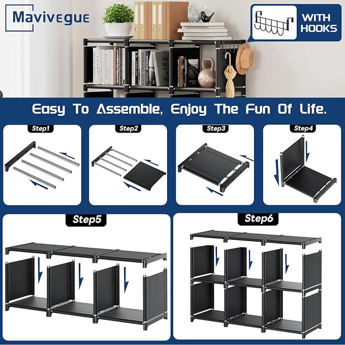 Mavivegue Book Shelf, 9 Cube Storage Organizer, DIY Bookcase, Metal Cube - Image 8