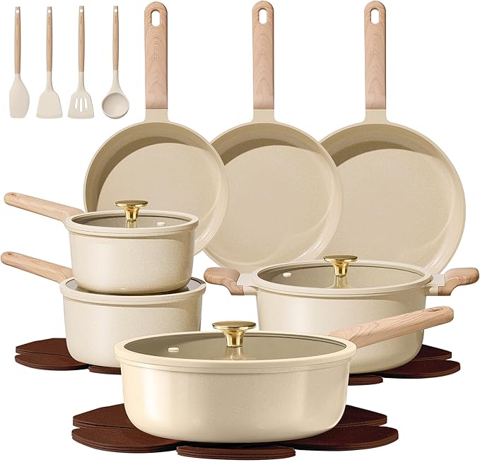 CAROTE 22Pcs Pots and Pans Set Non stick, Ceramic Cookware Set, Non-toxic by CAROTE
