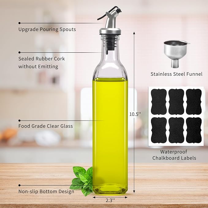 BAKHUK 4 Pack 17oz Olive Oil Dispenser Bottles, 500ml Clear Glass Vinegar Cruet - Image 2