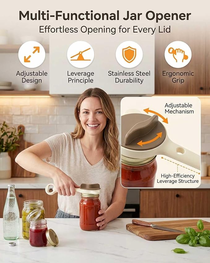 Jar Opener – 4-in-1 Adjustable Stainless Steel Secure Grip Lid Remover - Image 4