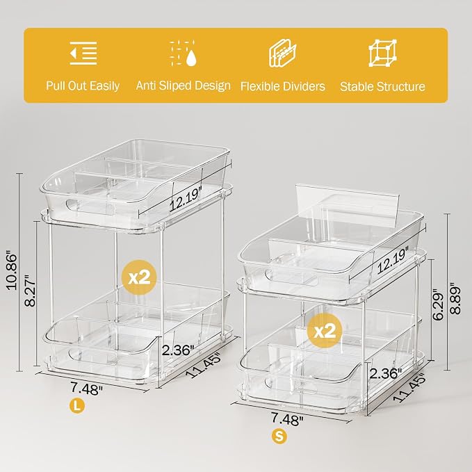 Delamu 2-Tier Under Sink Organizers and Storage, Pull Out Kitchen Pantry - Image 5
