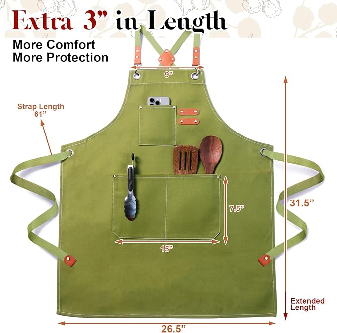 Plus Size Kitchen Apron for Men Women, Cross Back Cotton Canvas Chef Apron - Image 2