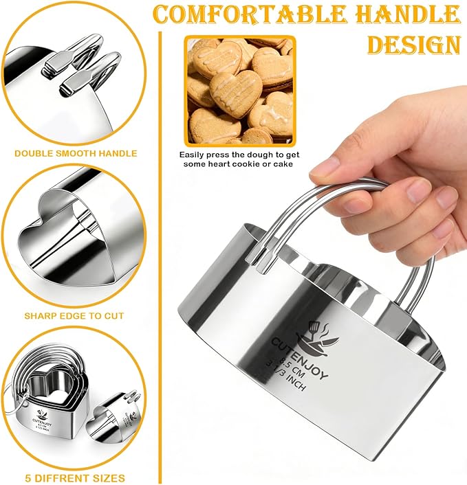Heart Cookie Cutters, 5 Piece Biscuit Cutters - Image 3