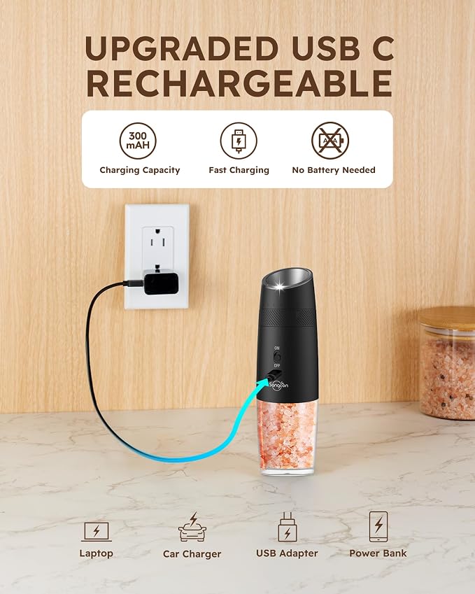 Sangcon Gravity Electric Salt and Pepper Grinder Set RECHARGEABLE Automatic - Image 4