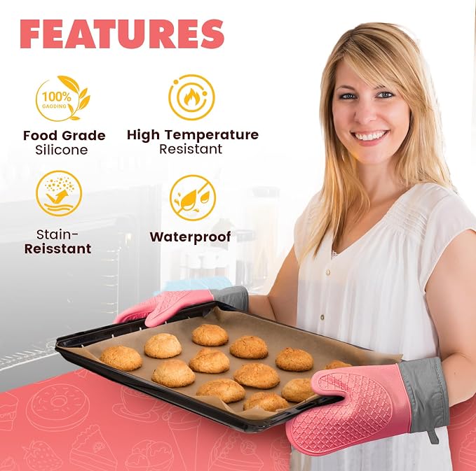Silicone Oven Mitts, Waterproof Non Slip Grip Oven Gloves - Image 4