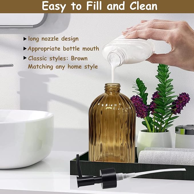 Brown Glass Soap Dispenser Set - Image 3