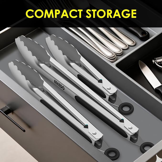Metal Tongs for Cooking, Heat Resistant 600 Degrees Stainless Steel Kitchen - Image 8