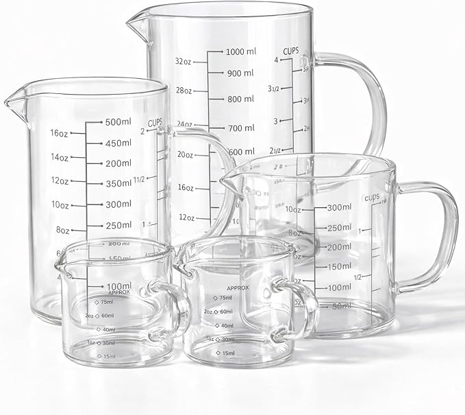 77L 5 Pack Glass Measuring Cup Set, High Borosilicate Liquid Glass Measure Cup by 77L