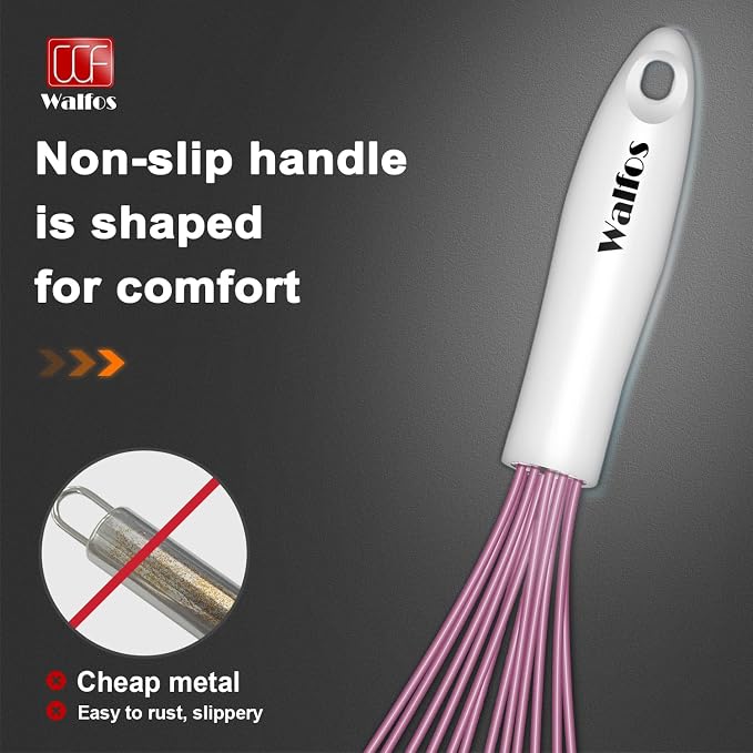 Walfos Whisk, Silicone Whisks for Cooking & Baking Non Scratch Rubber Coated - Image 5