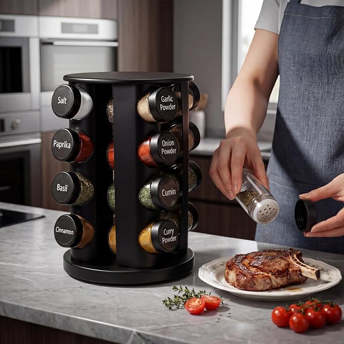 Yungyan Black Rotating Spice Rack Seasoning Organizer - Image 2