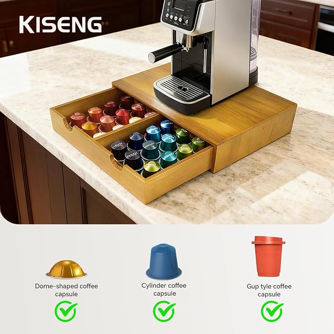 Coffee Pod 15" X 11" X 3" Natural Wood Countertop Organizer Drawer, Counter Top - Image 4