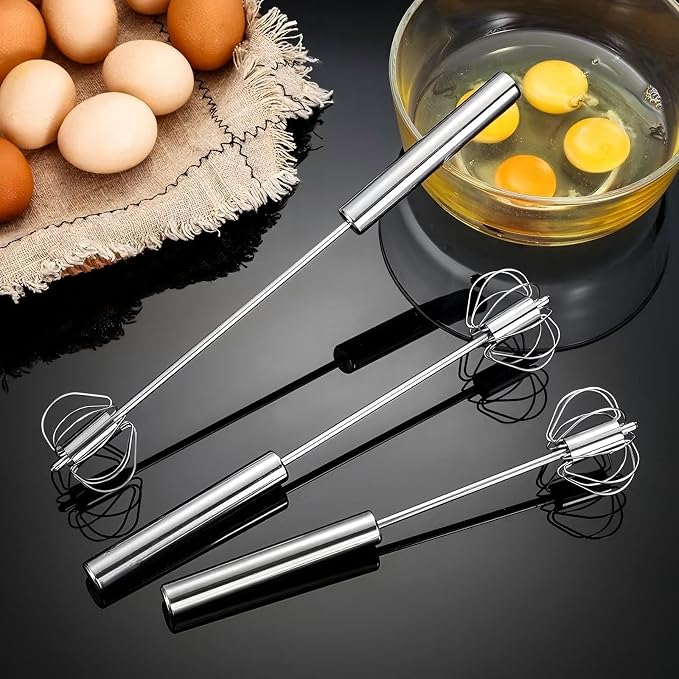 3 Pack Stainless Steel Egg Whisk, Hand Push Rotary Whisk Blender, Versatile - Image 2