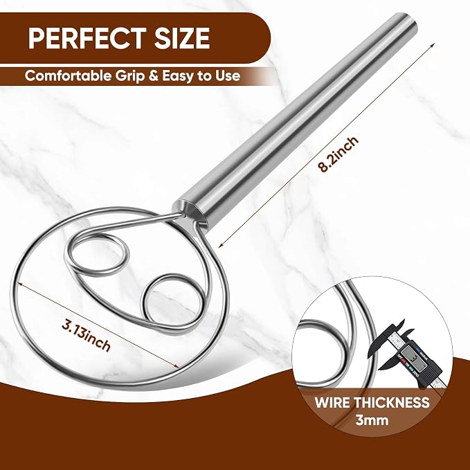 Maxjoy Danish Dough Whisk Stainless Steel Hook Dutch Style Bread Mixer - Image 3