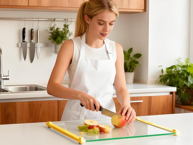 LANGBOHOS Small Glass Cutting Board, Silicone Grip, Heat-Resistant, Dishwasher - Image 2