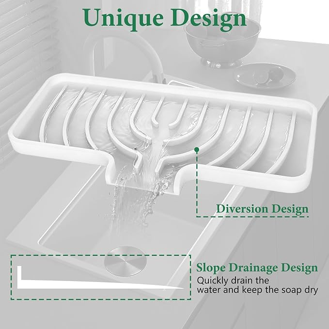 GUUKIN Sponge Holder for Kitchen Sink, 10x4 inch Silicone Dish Drying Mat - Image 5