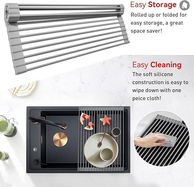 MERRYBOX Roll Up Dish Drying Rack, Silicone Wrapped Over The Sink Dish Rack - Image 3