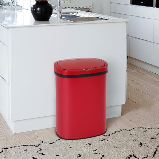 PayLessHere | 13 Gallon Stainless Steel Trash Can | Red | Automatic Touchless - Image 2