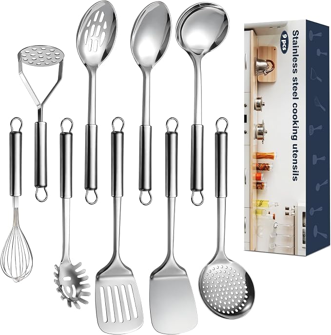 9 Pcs Cooking Utensils Set, Stainless Steel Kitchen Utensils, Heat Resistant by Unknown