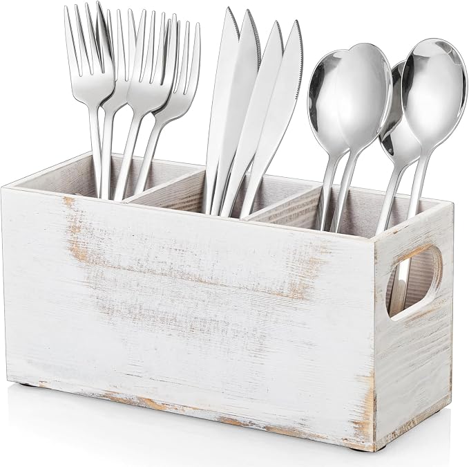 DRASTAR Wooden Silverware Caddy, Flatware Cutlery Holder, Kitchen Utensil Holder by EnhanceYourDailyLife