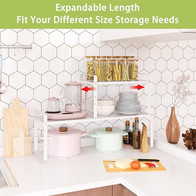 Across-Star Expandable Cabinet Shelf Organizer Rack, Stackable Kitchen Counter - Image 3