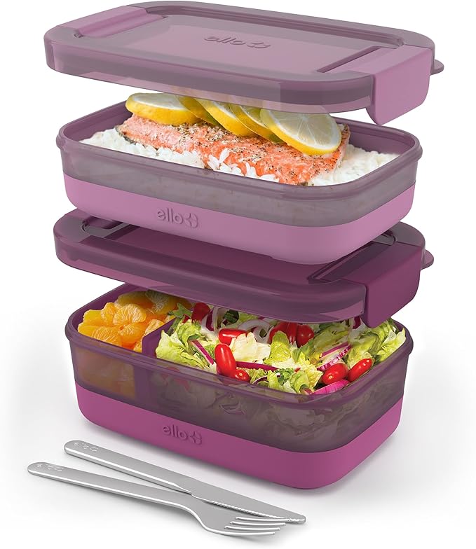Ello 2-Pack Lunch Stack Plastic Food Storage Container Bento Box by Ello
