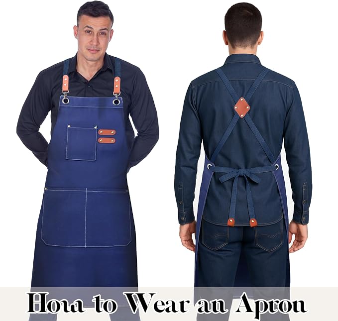 Plus Size Kitchen Apron for Men Women, Cross Back Cotton Canvas Chef Apron - Image 4