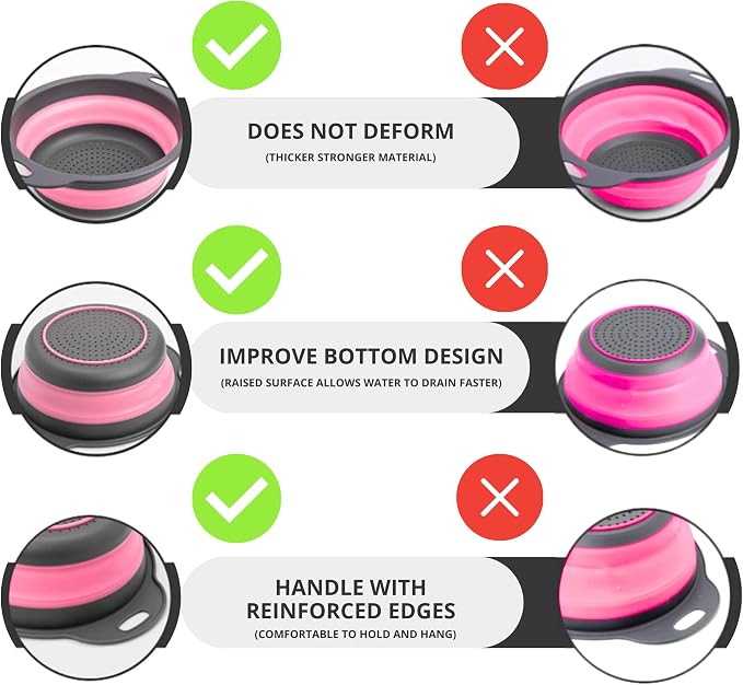 Pink Round Silicone Colander Collapsible – Foldable Kitchen Strainer Small - Image 3