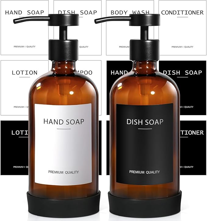 RYTOXILO Hand Soap Dispenser for Bathroom 2 Pack, Amber Glass Soap Dispenser by RYTOXILOBrightenUpYourHome