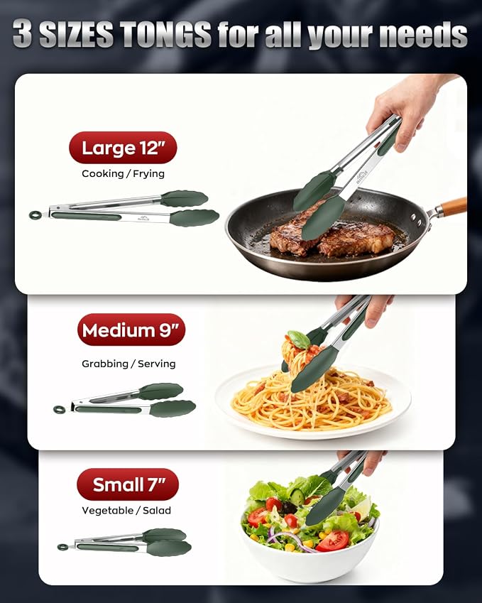 600ºF Heat Resistant Kitchen Tongs, Premium Locking Cooking Tongs - Image 8