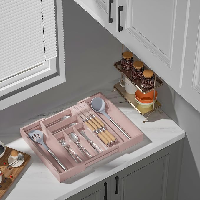 TIOPGHAD Bamboo-Silverware-Drawer-Organizer-Kitchen, Expandable Utensil Holder - Image 4