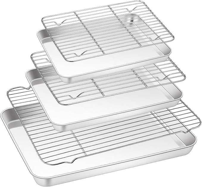 TeamFar Baking Sheet with Rack Set, 17.6/12.5/10.5 Inch Stainless Steel Cookie by TeamFar