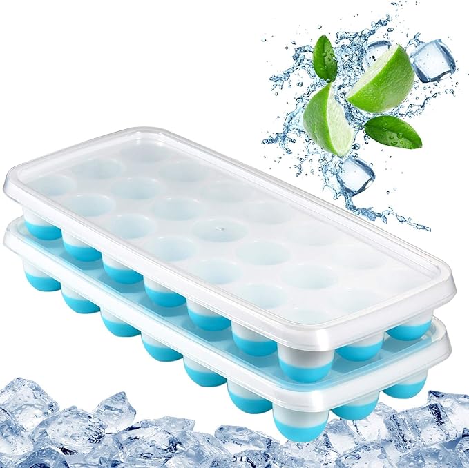 Ice Cube Trays Easy Release-Odor free, Spill Resistant Lid Included, 2 Pack by Unknown
