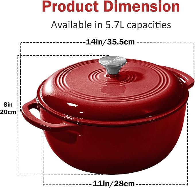 Vivicreate 6 Quart Enamel Cast Iron Dutch Oven Pot - Image 4