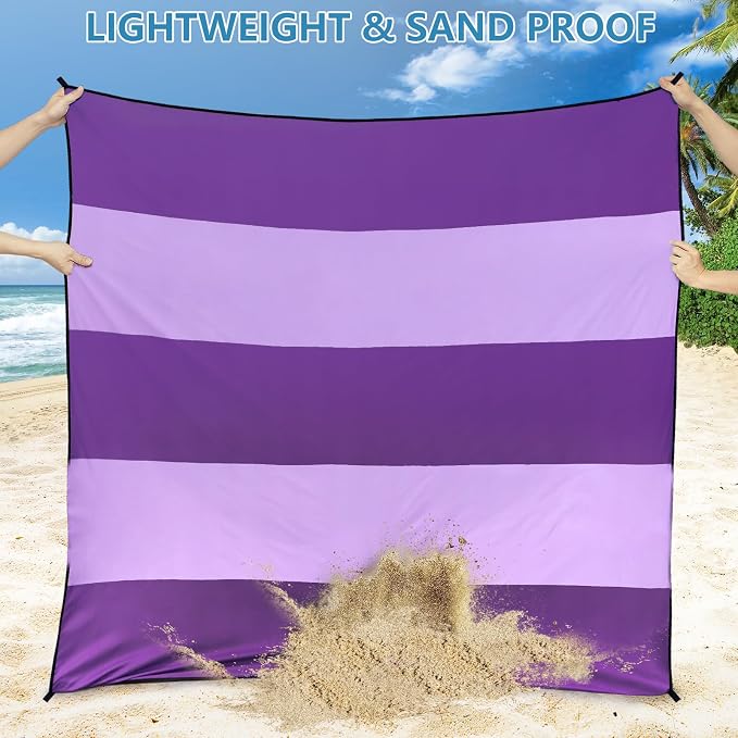 WIWIGO Beach Blanket Waterproof Sandproof Beach Mat 79" X 83"/10'x9'for 2-8 - Image 3