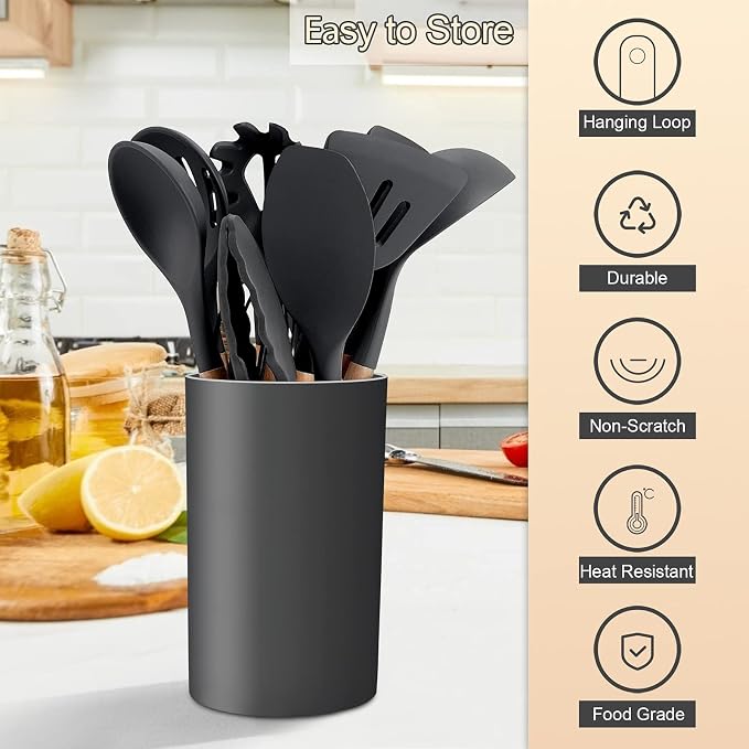 Kitchen Utensils Set of 12, E-far Silicone Cooking Utensils - Image 3