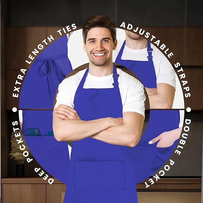 Adjustable Bib Apron 100% Polyester Kitchen Aprons Waterdrop Resistant Aprons - Image 4