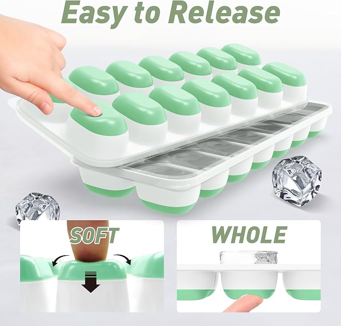 ChefAide Ice Cube Tray with Lid, 2 Packs 28 Cubes Durable Stackable Ice Cube - Image 6