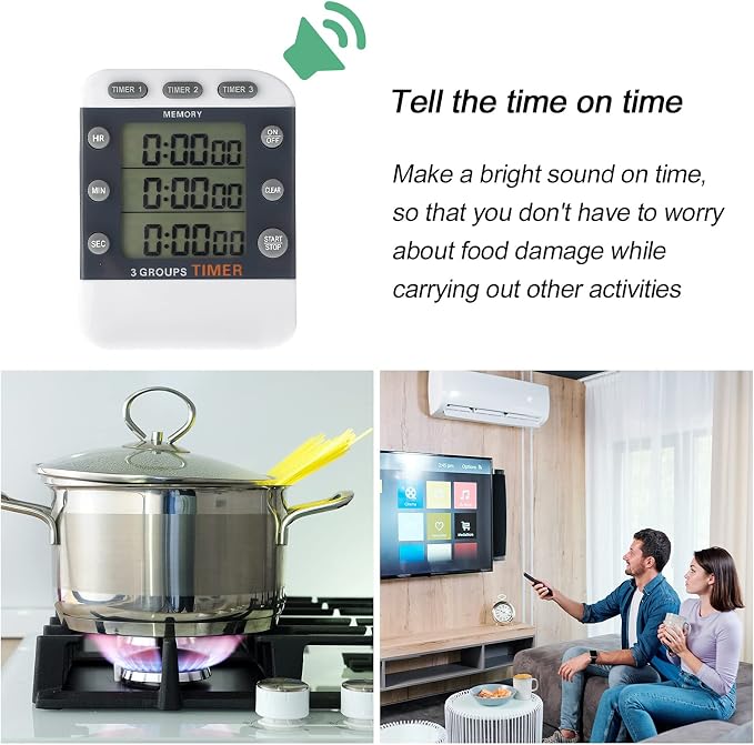 Photect 2 Pcs Digital Kitchen Timer 3 Channels Multi Timer Loud Adjustable - Image 4