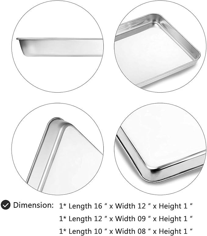 Cookie Sheet Baking Sheet Set of 3, Bastwe Commercial Grade Stainless Steel - Image 5