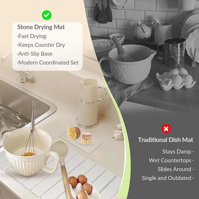 Large Stone Dish Drying Mat for Kitchen Counter, Foldable Fast-Drying - Image 5