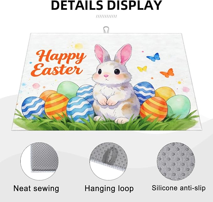 Easter Bunny Dish Drying Mat, for Kitchen Counter Microfiber Absorbent Easter - Image 7