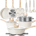 17 Pcs Pots and Pans Set Non stick，Cookware Sets White Granite Induction by SODAY